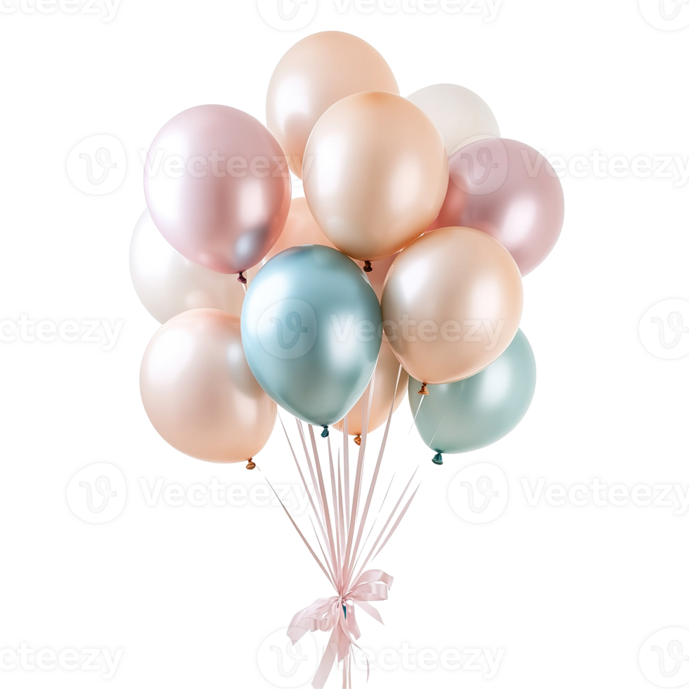 A Colorful Bouquet of Helium Balloons Tied Together With Ribbon png