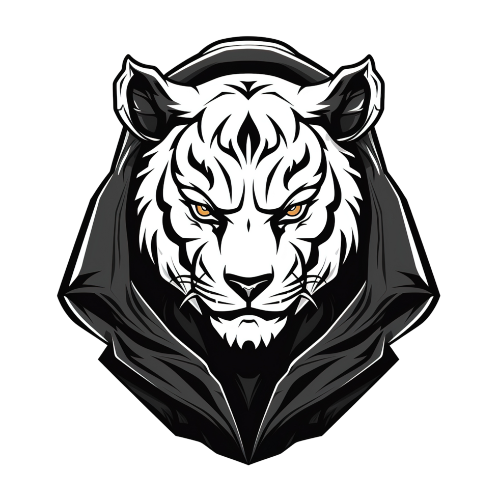 A Fierce White Tiger Head Wearing A Black Hooded Cloak png