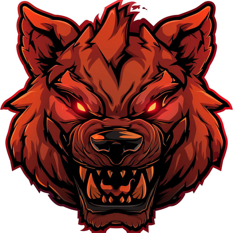 A fierce cartoon illustration of a canine with angry red eyes png