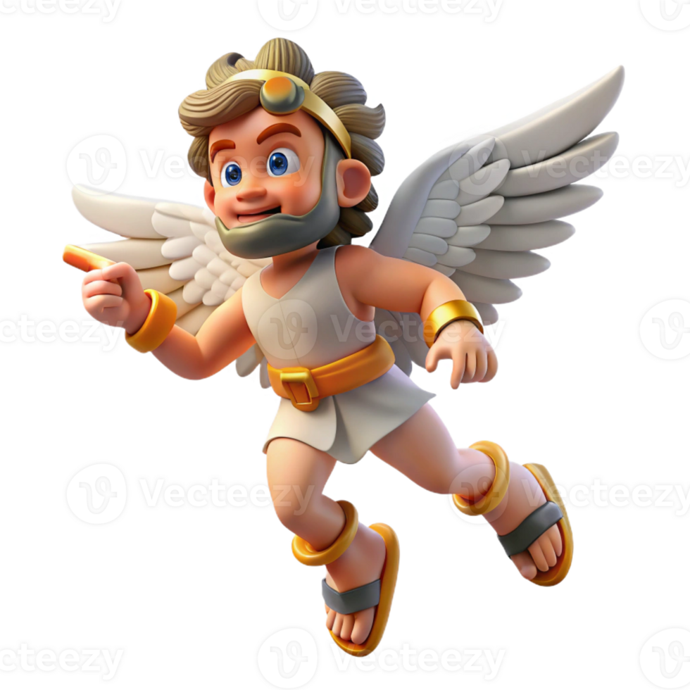 serene traditional A mischievous Hermes, wearing winged sandals, delivering a message. Dynamic, motion-blurred lighting. Hellenistic style 4K png