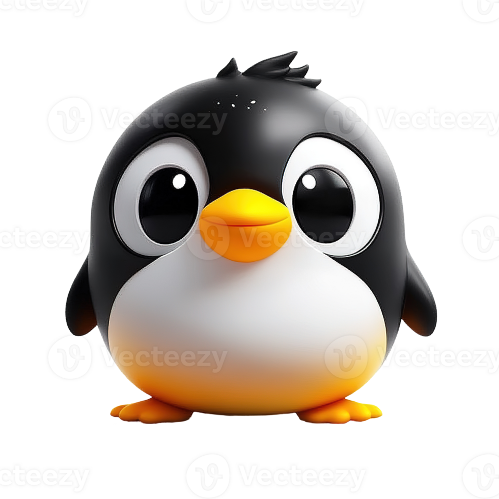 A Cute Cartoon Penguin Standing With Its Large Eyes Wide png