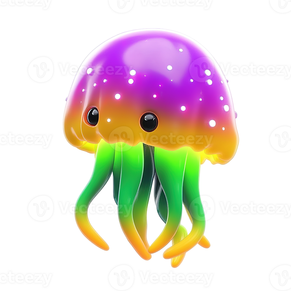 A Colorful Cartoon Jellyfish Floating With Iridescent Color Transitions png
