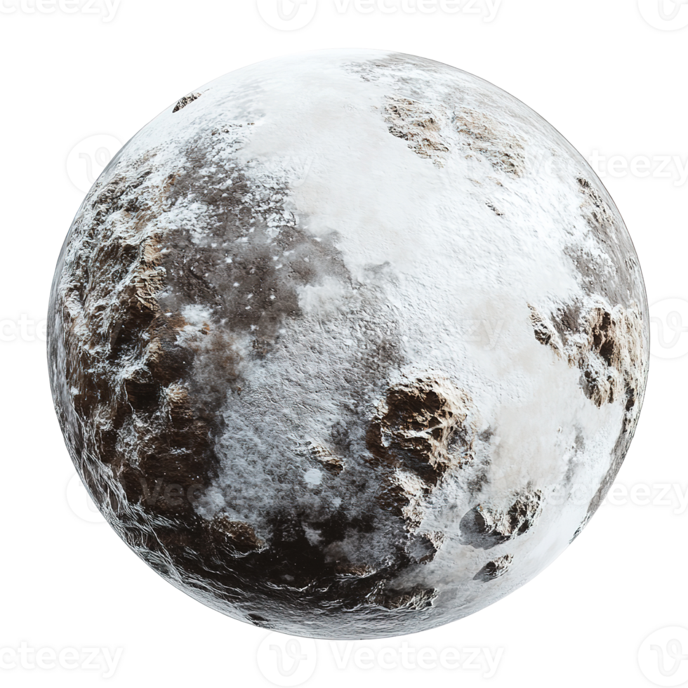 A rendered image of a cold and icy celestial planet png