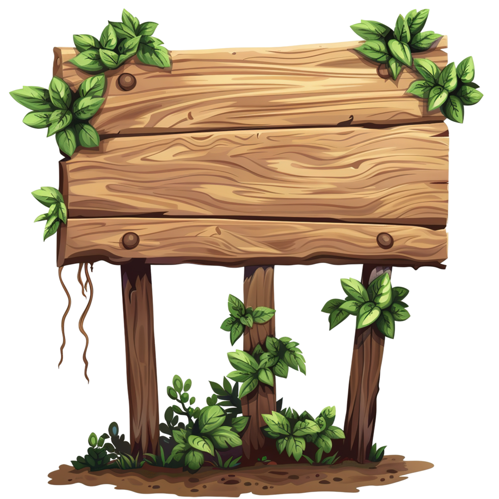 A rustic wooden sign decorated with green leafy plants png