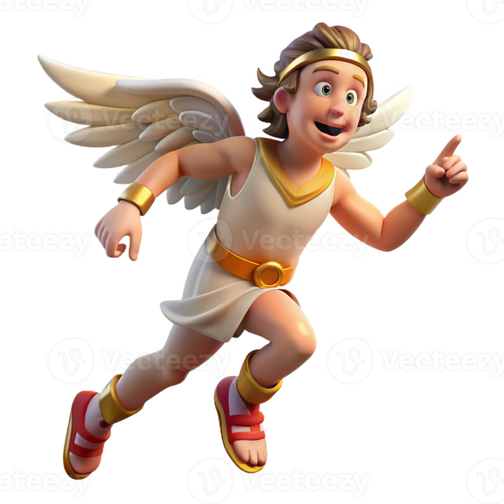 magnificent classic A mischievous Hermes, wearing winged sandals, delivering a message. Dynamic, motion-blurred lighting. Hellenistic style high quality png