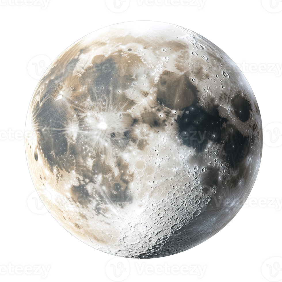 A realistic depiction of the moon showing its detailed surface png