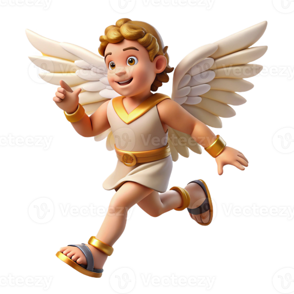 elegant vintage A mischievous Hermes, wearing winged sandals, delivering a message. Dynamic, motion-blurred lighting. Hellenistic style professional png