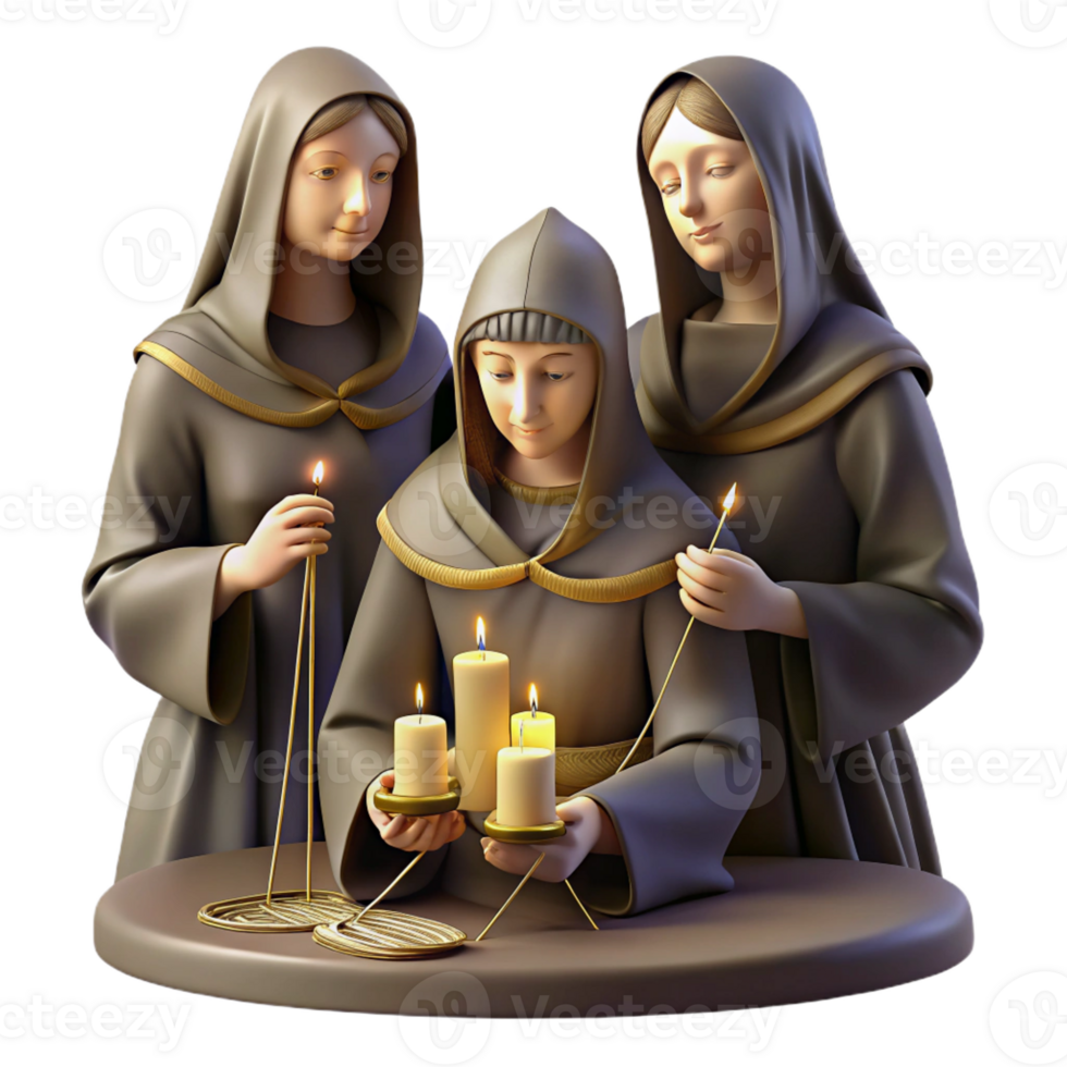 serene rustic The Fates weaving the threads of destiny, cloaked in shadows, their faces obscured, golden threads illuminated by a single, flickering candle, Baroque painting style exclusive png