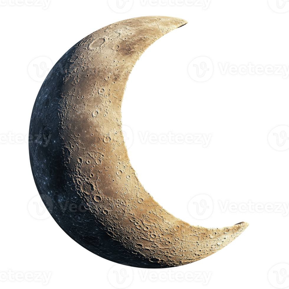 The crescent moon displays a detailed textured surface with craters visible png