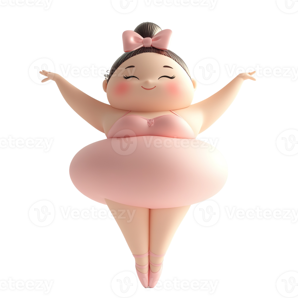 A smiling chubby ballerina dancing with open arms and happy expression png