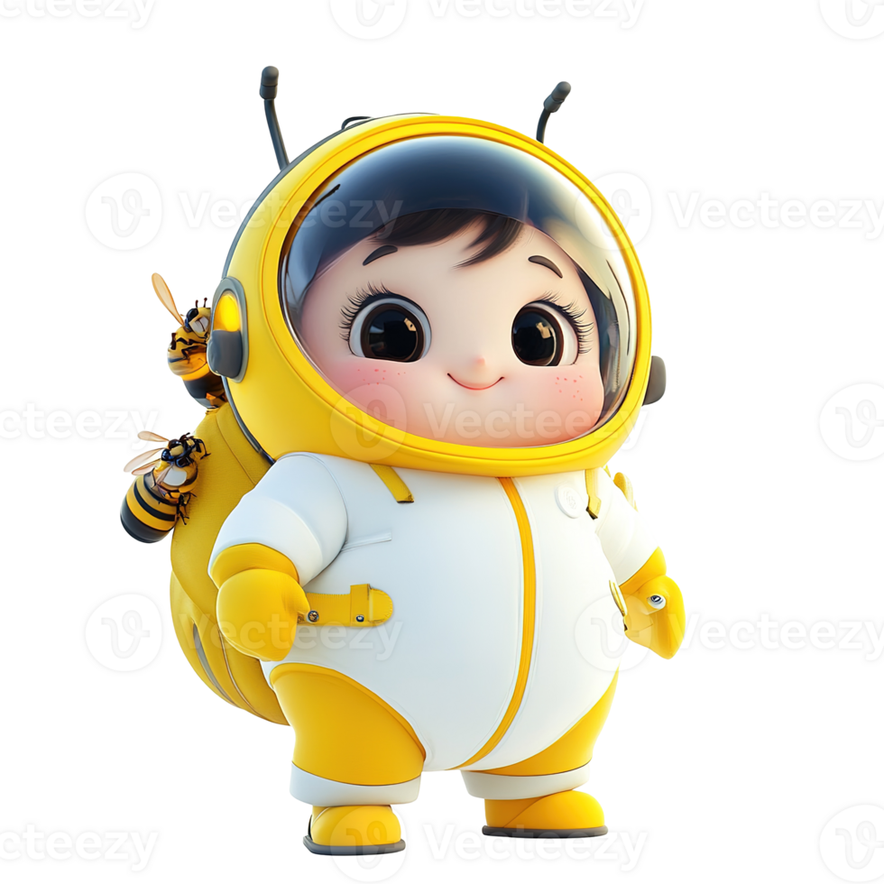 A cheerful cartoon child wearing a bee inspired spacesuit png