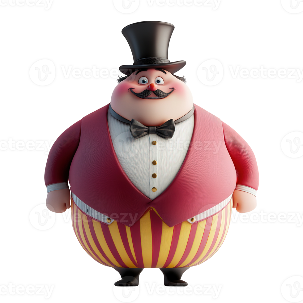 A cartoon circus ringmaster wearing a top hat and suit png