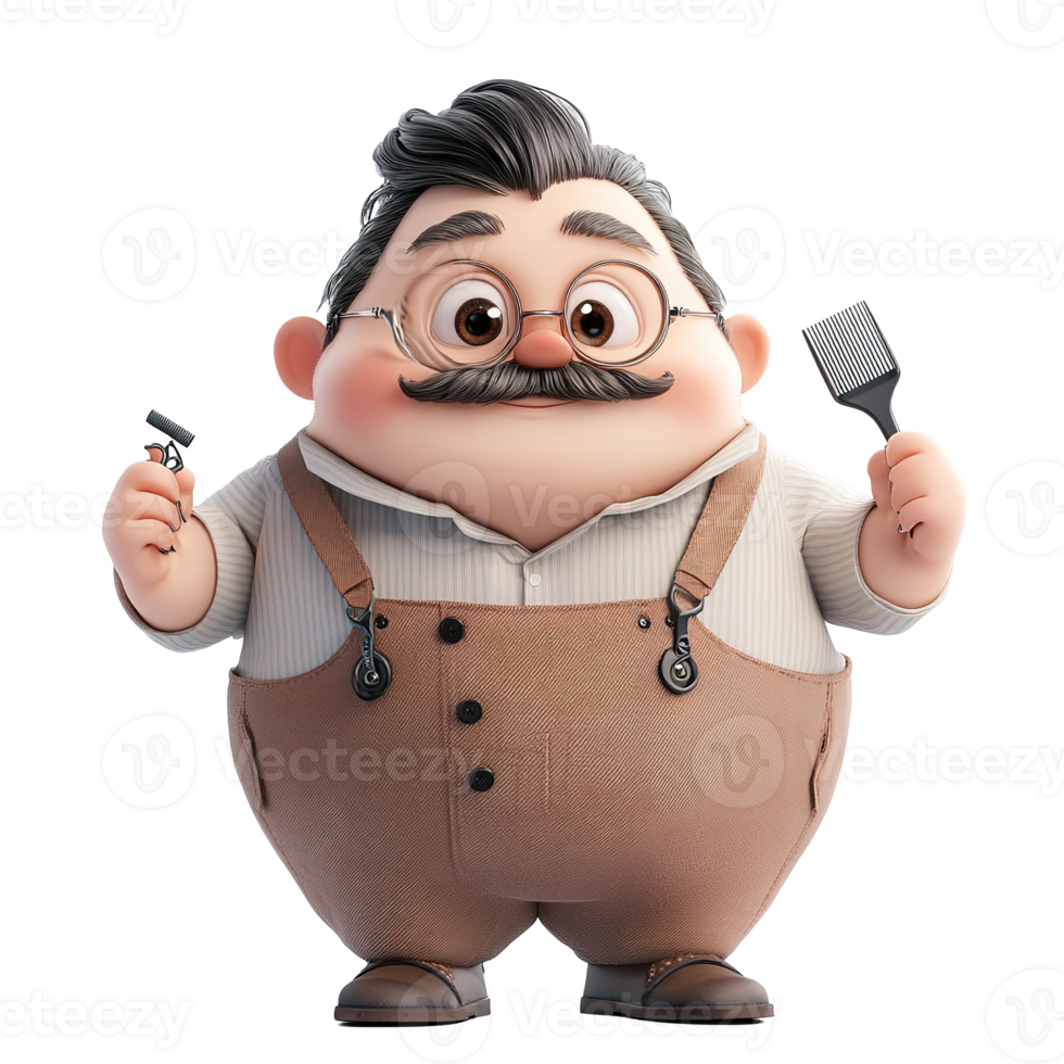 Cartoon character holding a brush and razor with adorable round features png