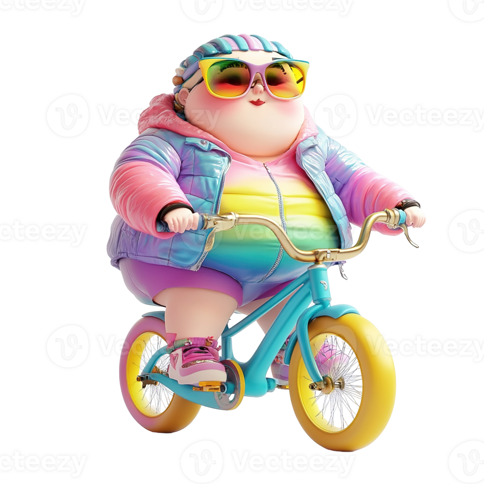A cartoon character enjoys riding their colorful bicycle in style png