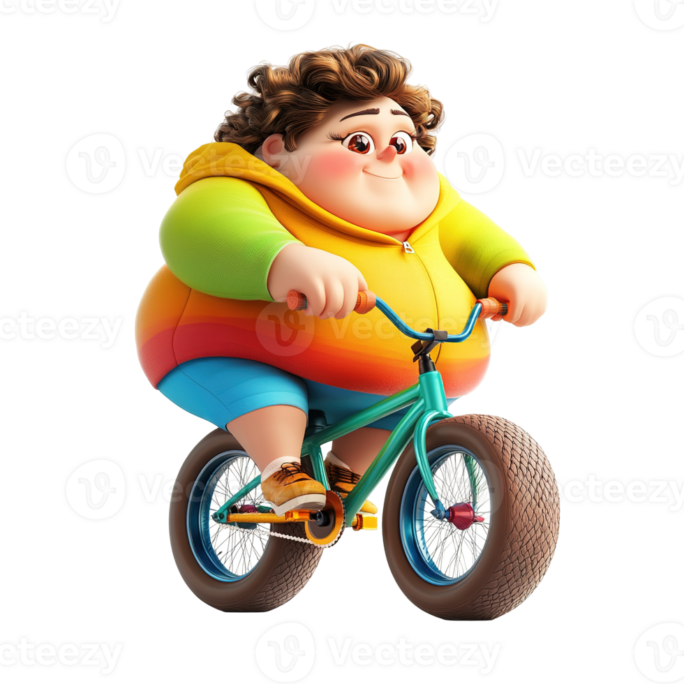 A cartoon figure enjoys riding a bicycle with large tires png
