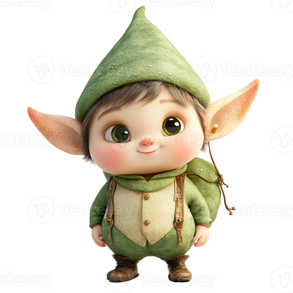 A cute cartoon character with pointed ears and green attire png