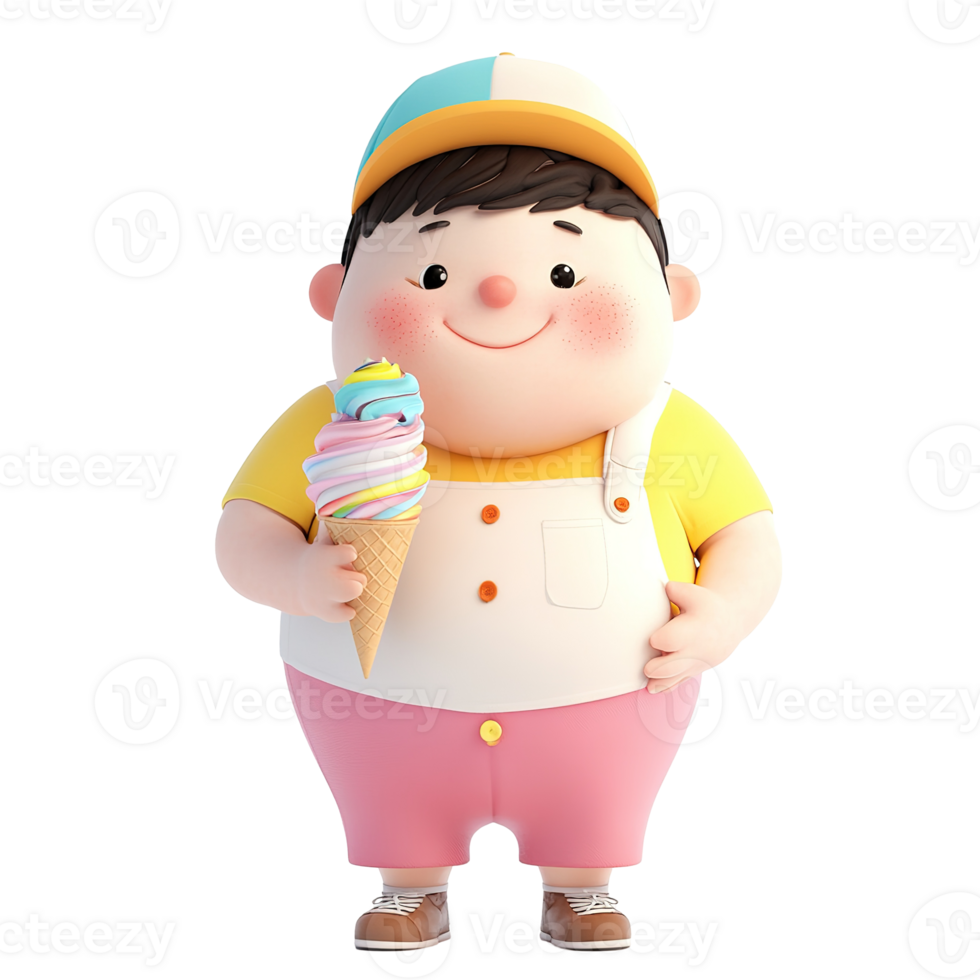 A smiling cartoon character holding a colorful ice cream cone png