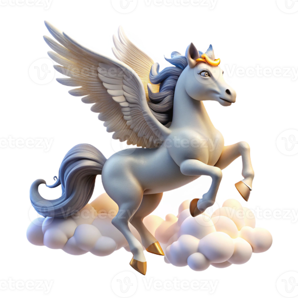 wonderful creative A graceful Pegasus taking flight from Mount Olympus, its wings catching the dawn light, clouds swirling beneath its hooves, romanticism style 4K png