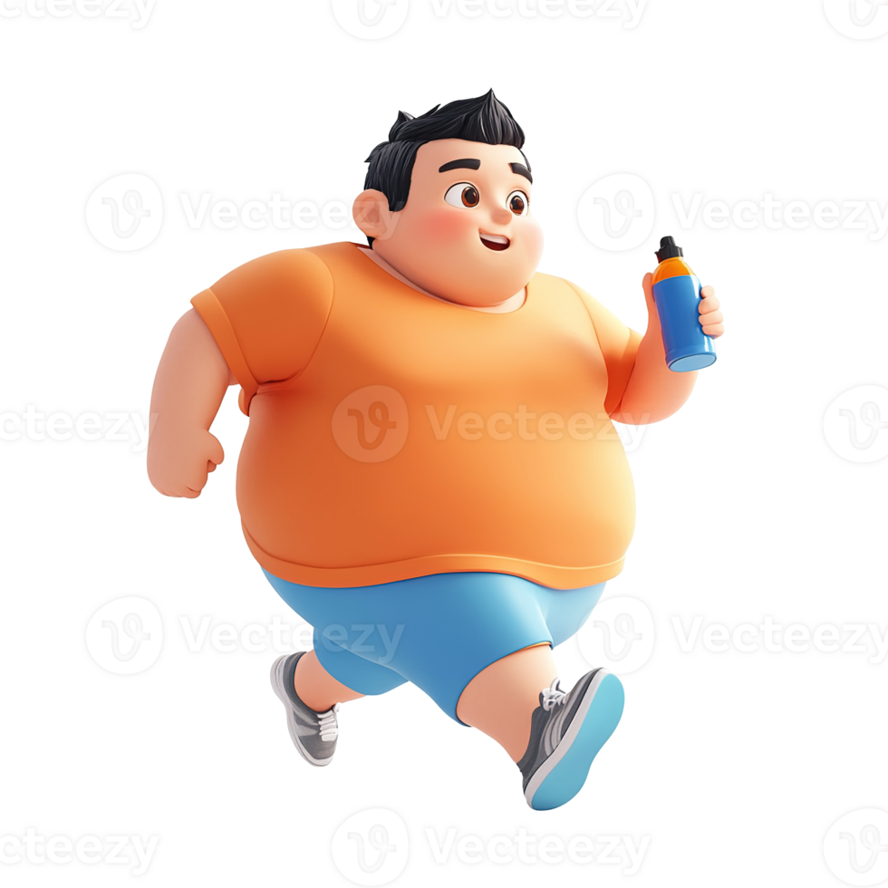 Cartoon character running and holding a water bottle while smiling png