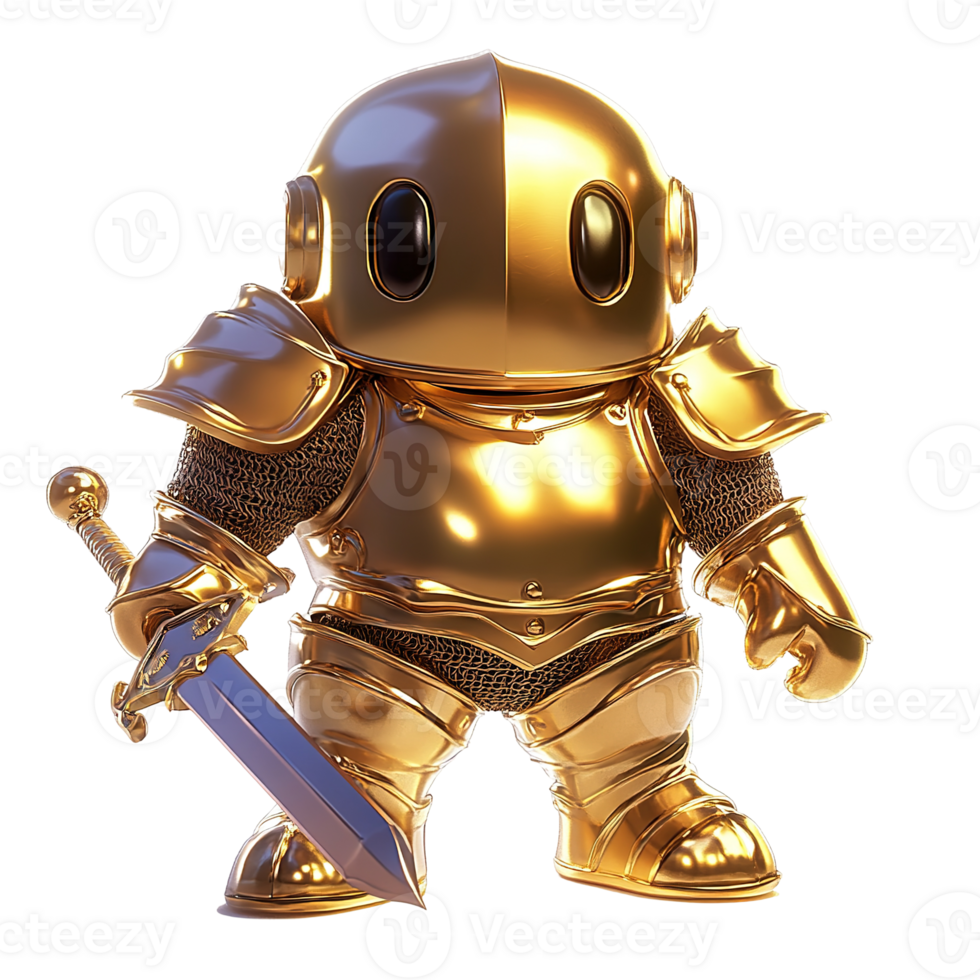A shiny golden knight wearing full armor and holding a sword png
