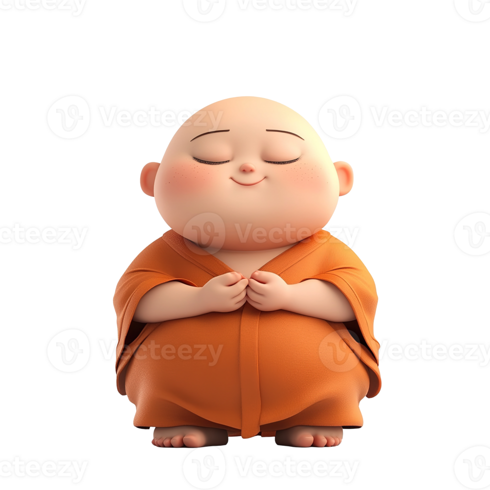 A smiling cartoon monk in orange robes and a bald head png