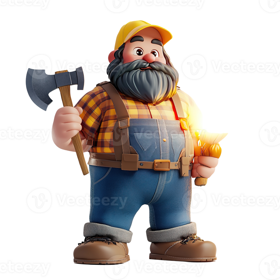 A friendly cartoon character holding an axe and smiling at the viewer png