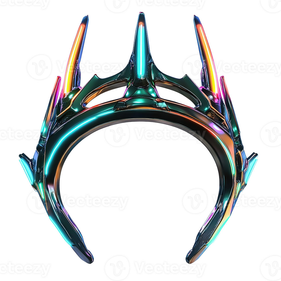 An ornate metallic crown with colorful illuminated features glowing png