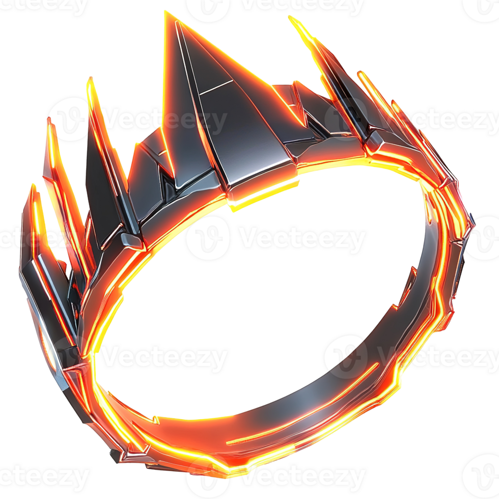 A stylized metallic circular object with sharp edges and red glow png