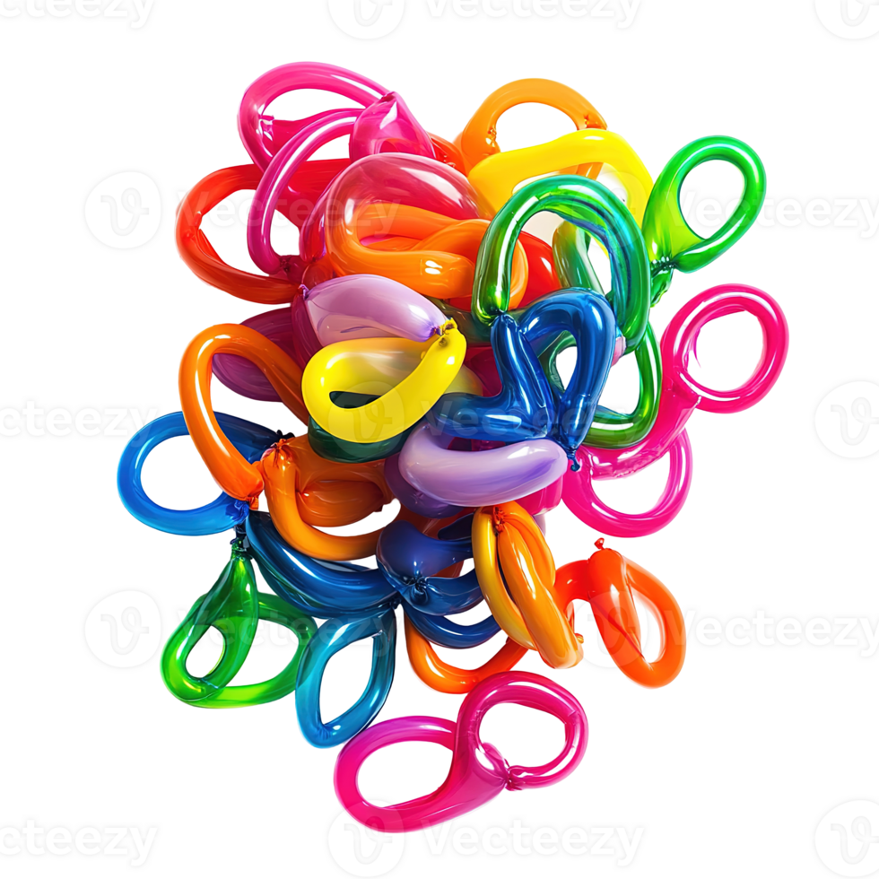 A vibrant cluster of inflated colorful balloons in a close up shot png