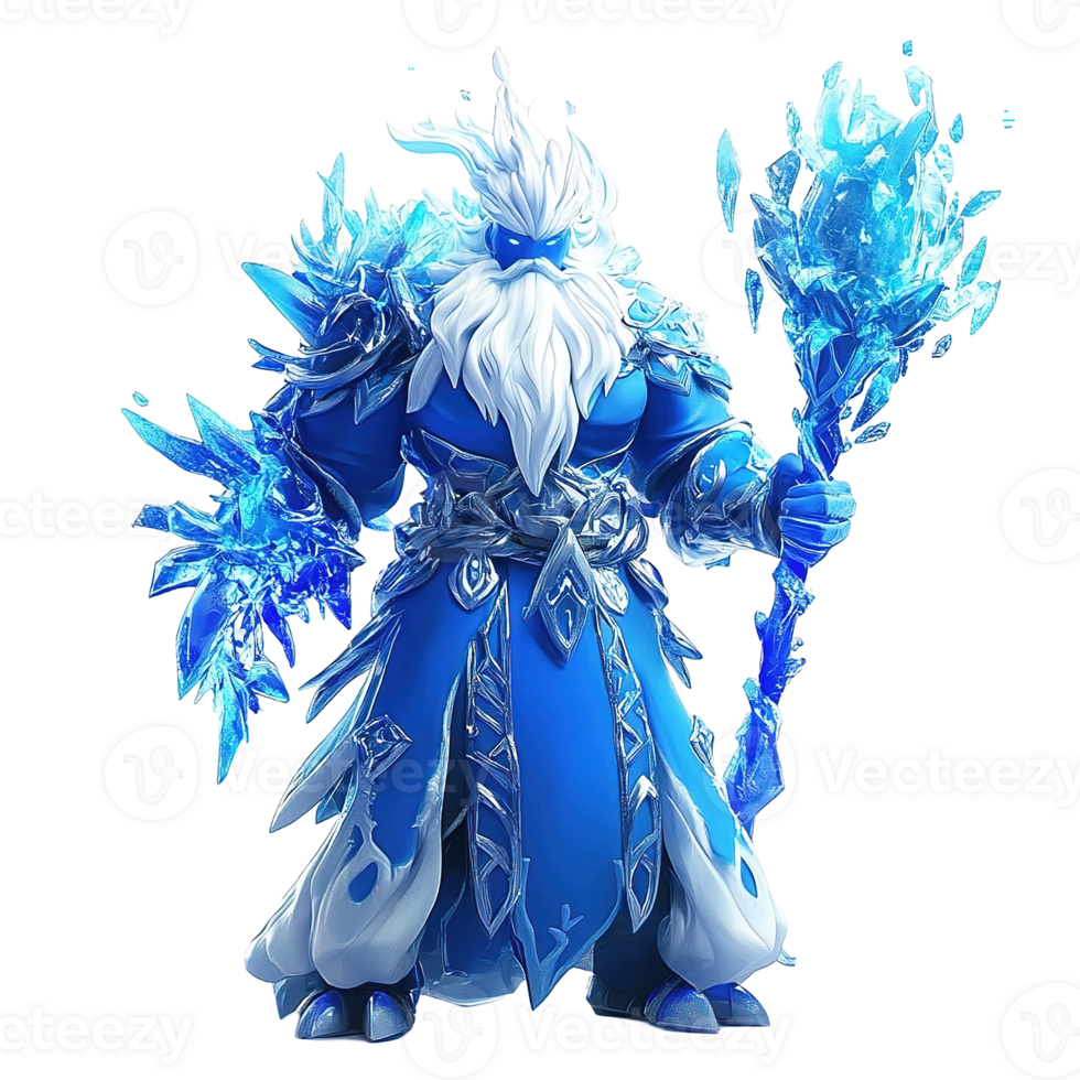 A fantastical blue figure with ice crystals and a long beard png