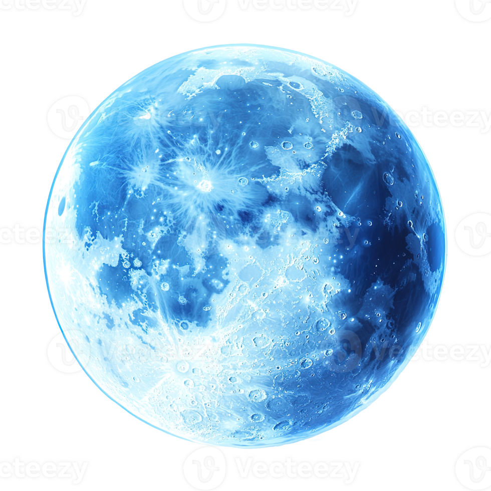 A digitally rendered image of a vibrantly blue lunar sphere png