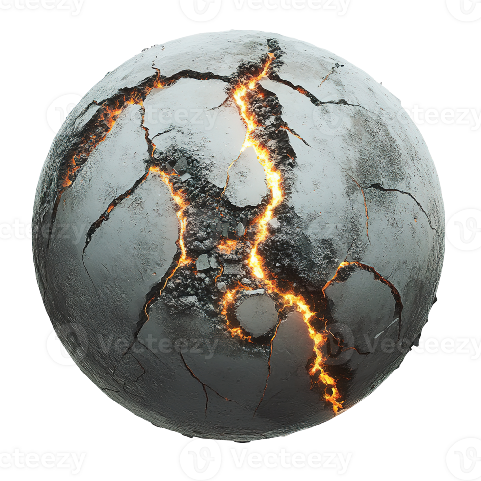A cracked sphere with molten interior reveals its glowing core png
