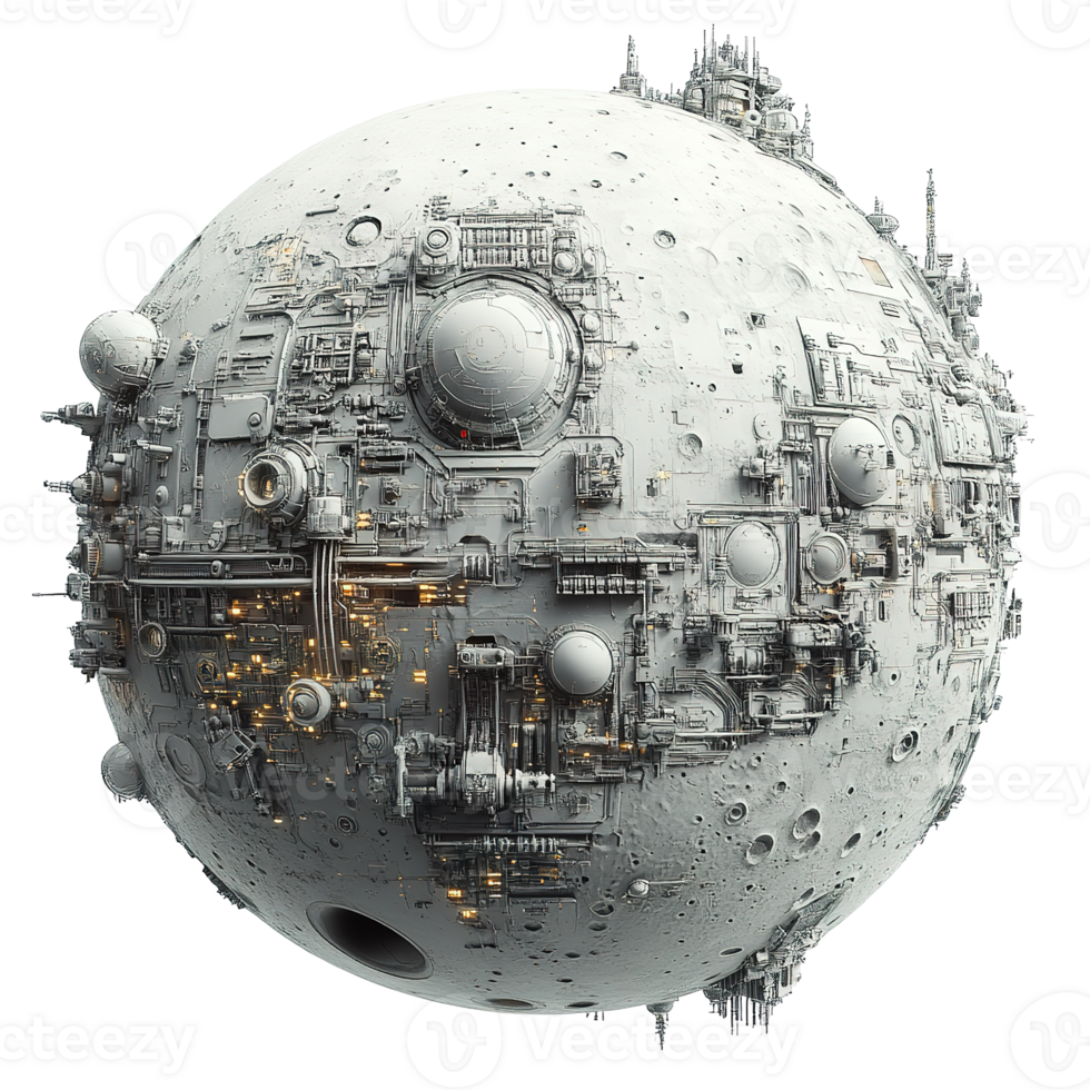 A heavily detailed mechanical sphere featuring technological and futuristic elements png