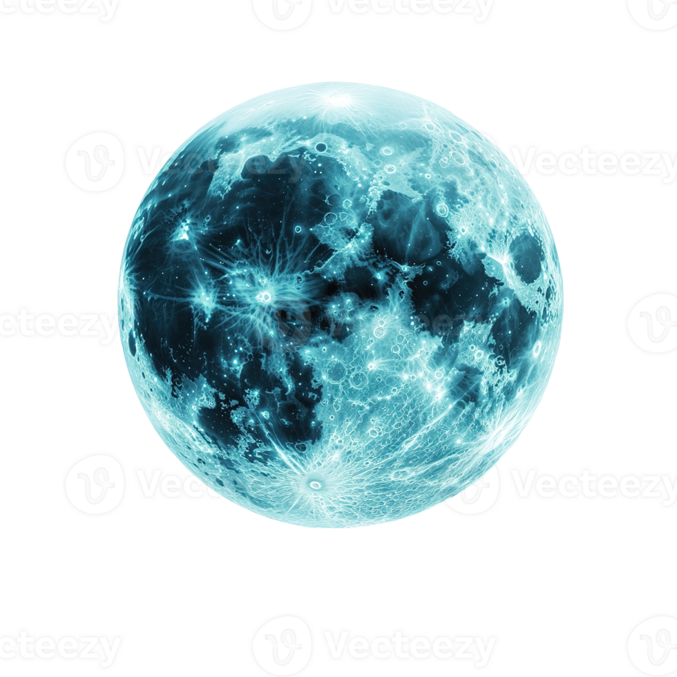 A luminous blue celestial body displaying craters in space png