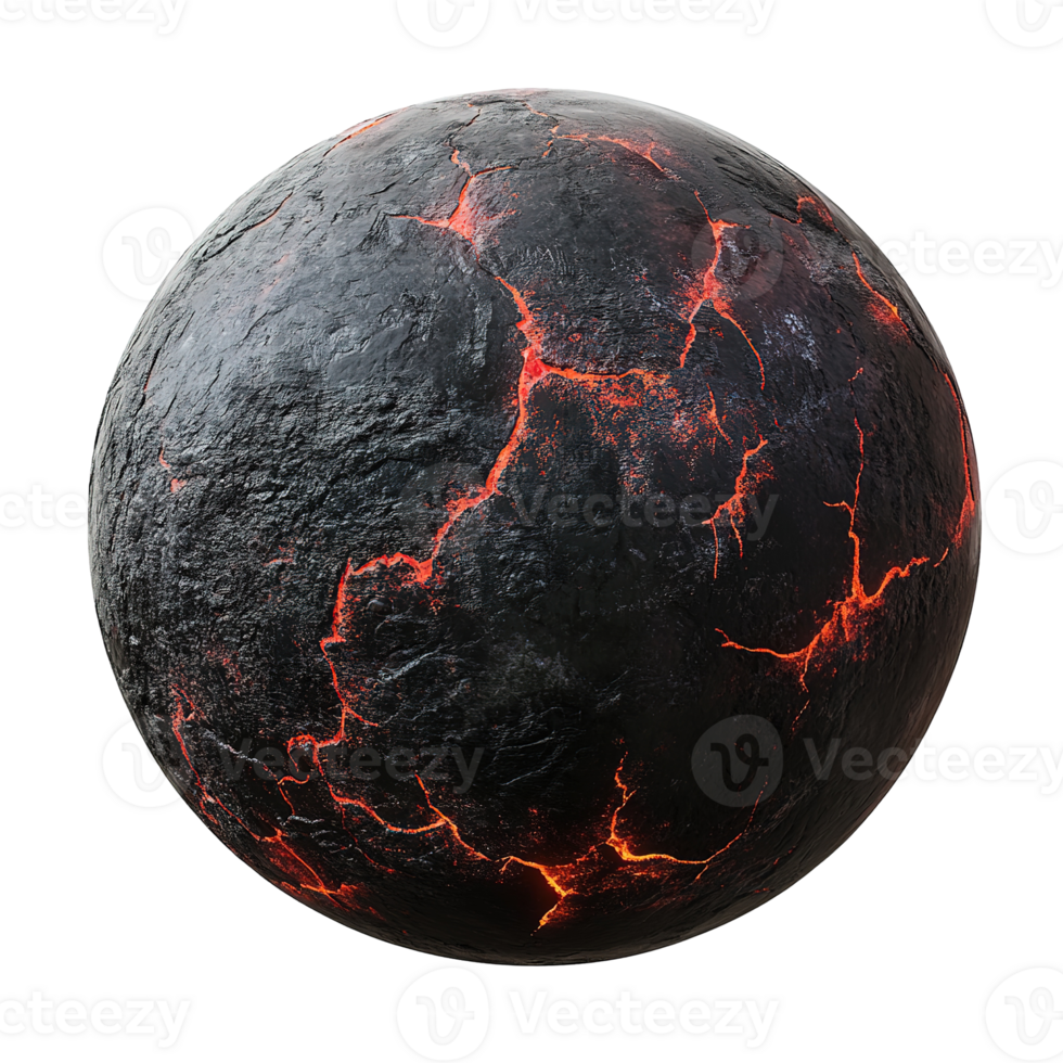 A glowing planet with cracks and volcanic fiery lava imagery png