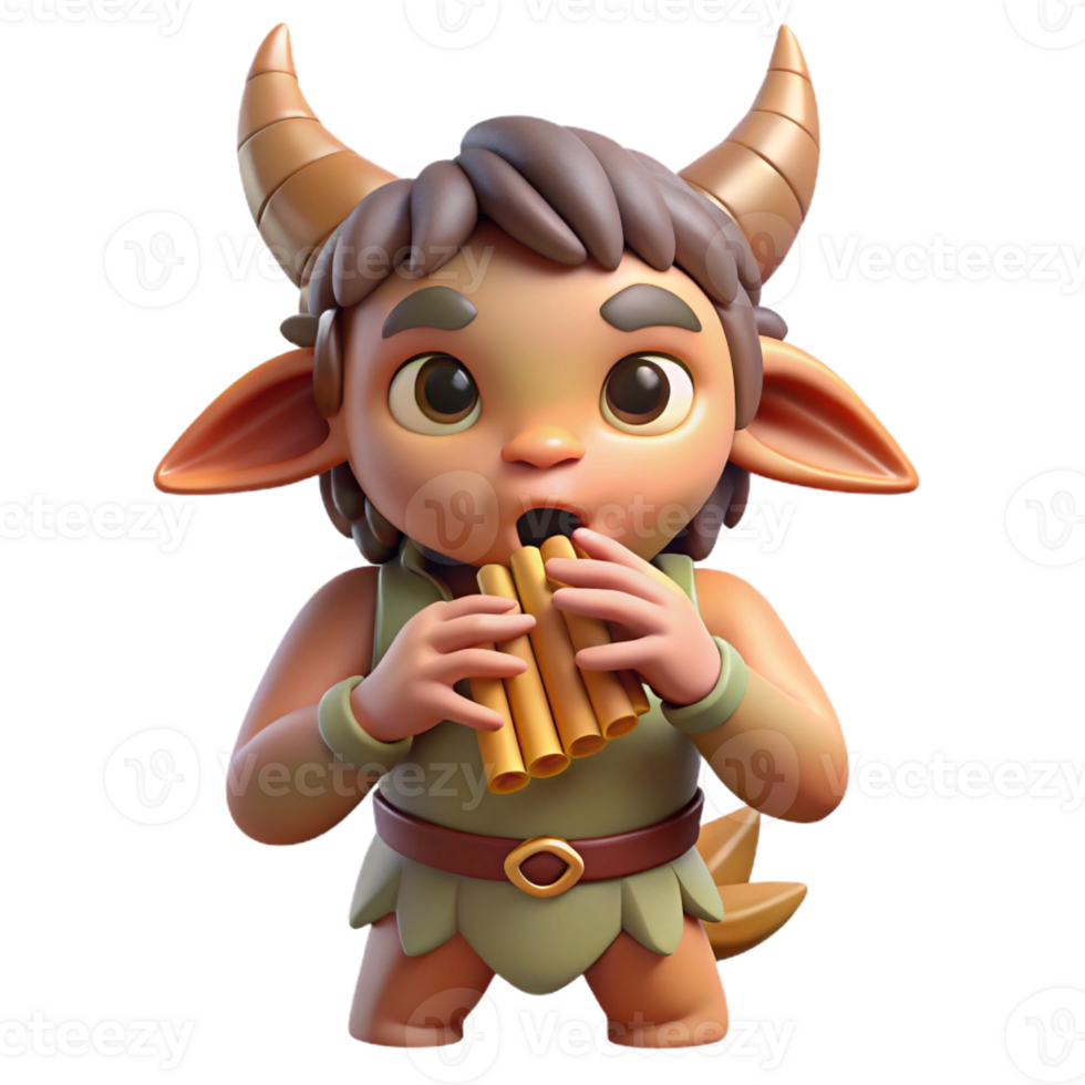beautiful rustic A mischievous satyr playing a pan flute in a sun-drenched forest glade, rendered in a whimsical, storybook style original png