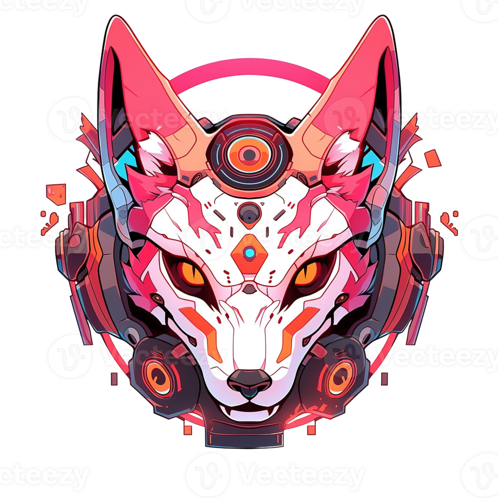 A robotic stylized fox creature with advanced technological headgear png