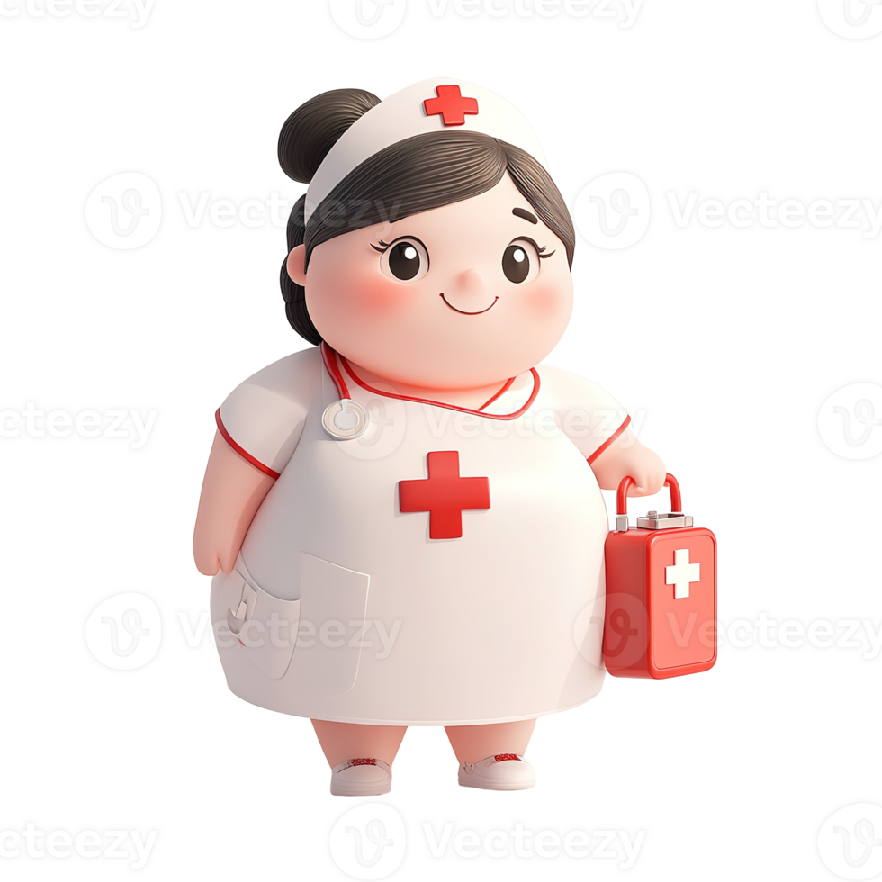 A cartoon illustration of a smiling nurse with medical equipment png