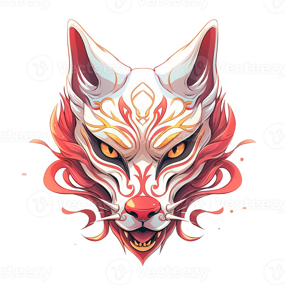A detailed illustration depicting a stylized fox face with intricate patterns png