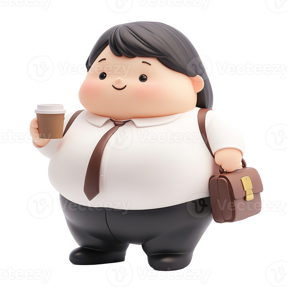 Animated Office Worker Holding Coffee and Carrying Briefcase Smiling png