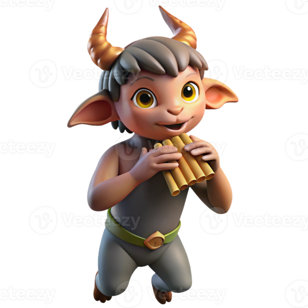 extraordinary traditional A mischievous satyr playing a pan flute in a sun-drenched forest glade, rendered in a whimsical, storybook style genuine png