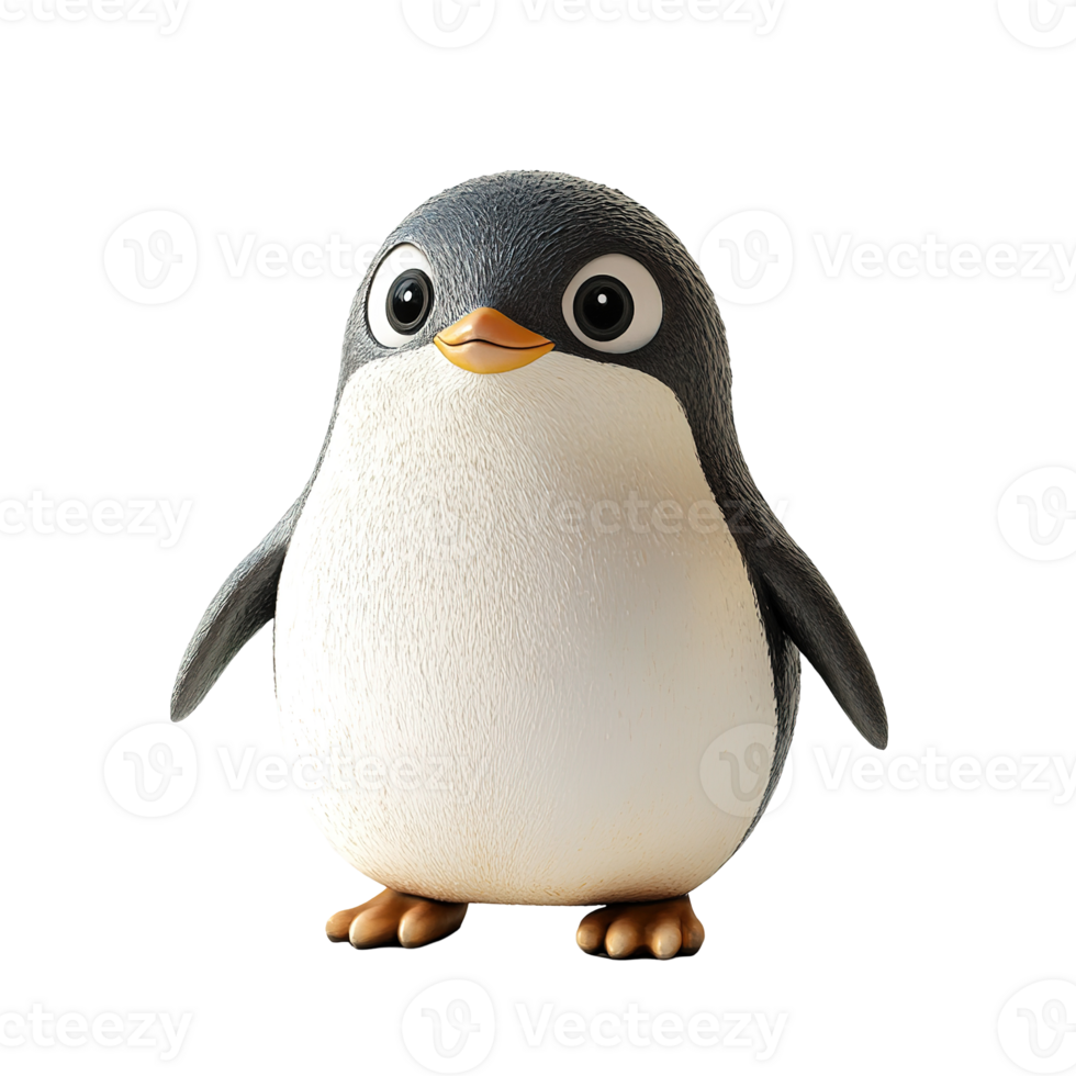 An adorable cartoon penguin standing upright with large expressive eyes png