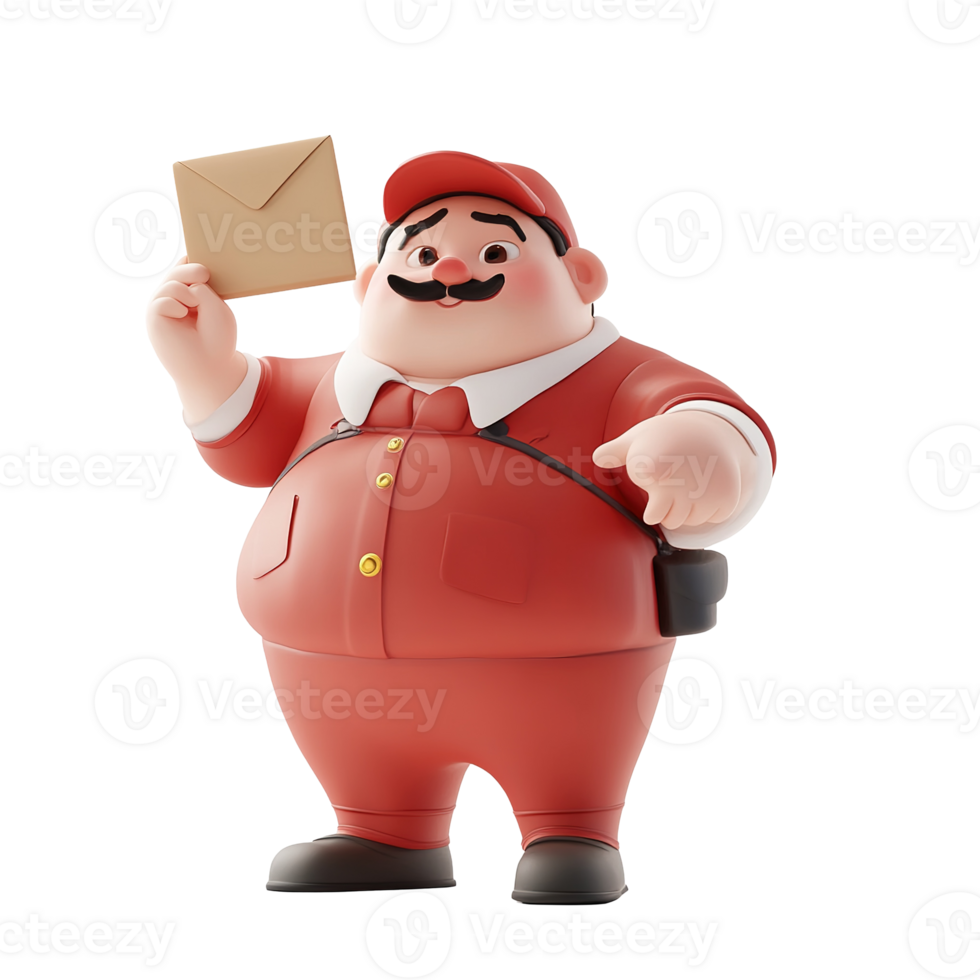 A cheerful postal worker holds an envelope in his hand proudly png