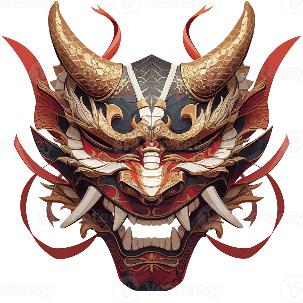 A detailed illustration of a decorative asian demon mask png