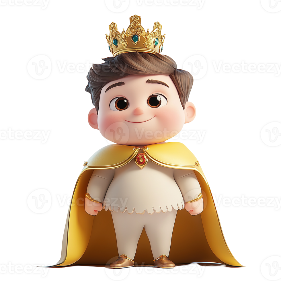An adorable cartoon prince wearing a golden crown and cape png