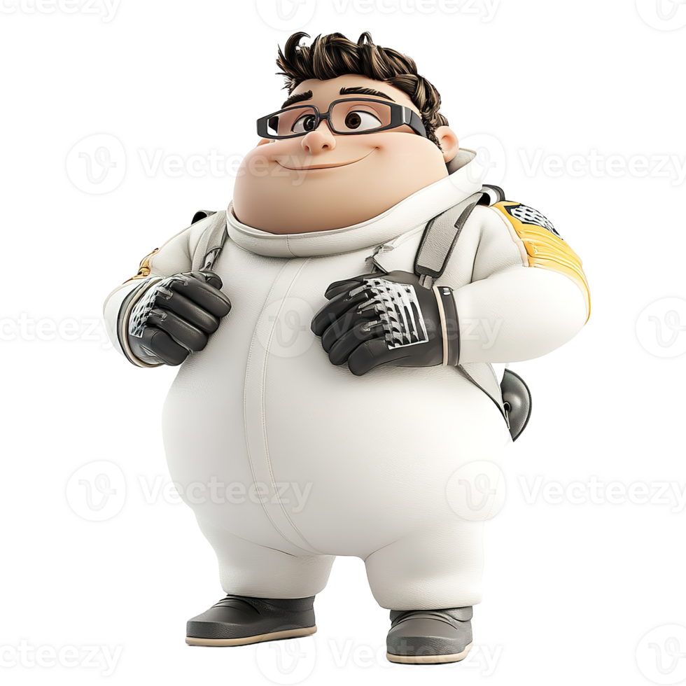 A cheerful cartoon character wearing a white spacesuit and glasses png