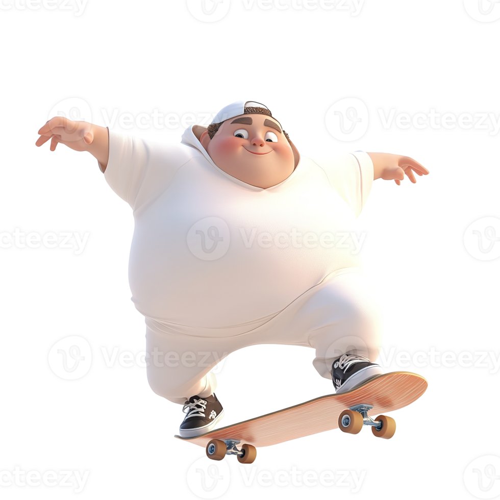 Animated character performing a trick with his skateboard and smiling png