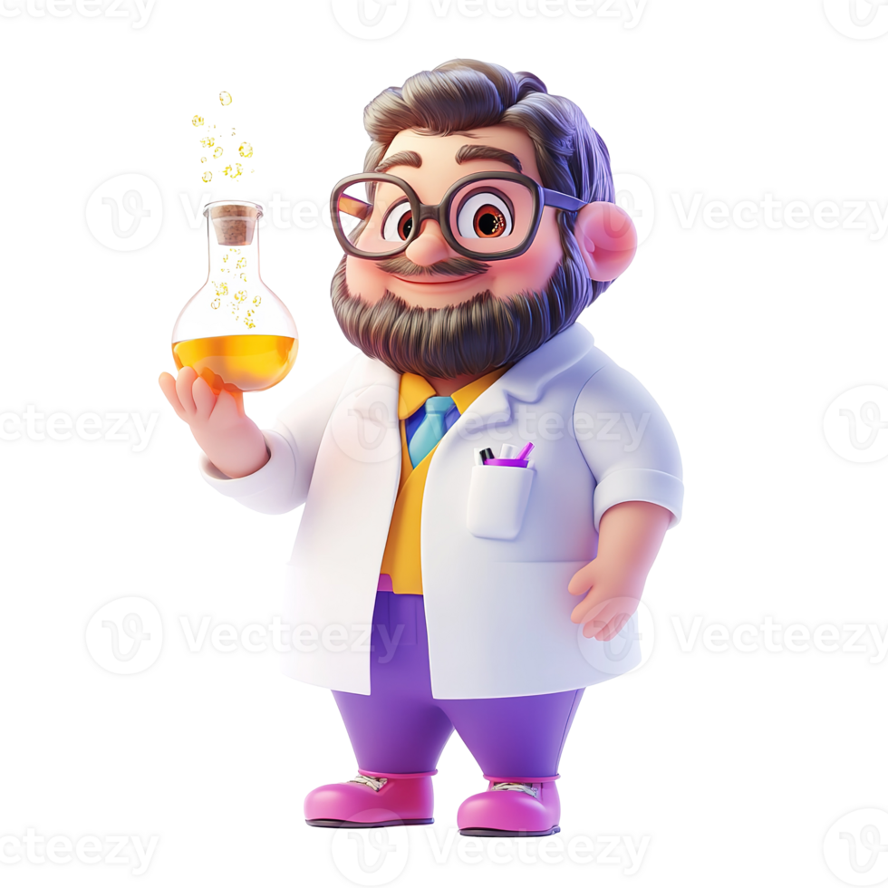 Cartoon Scientist Holding A Beaker Filled With Yellow Liquid png
