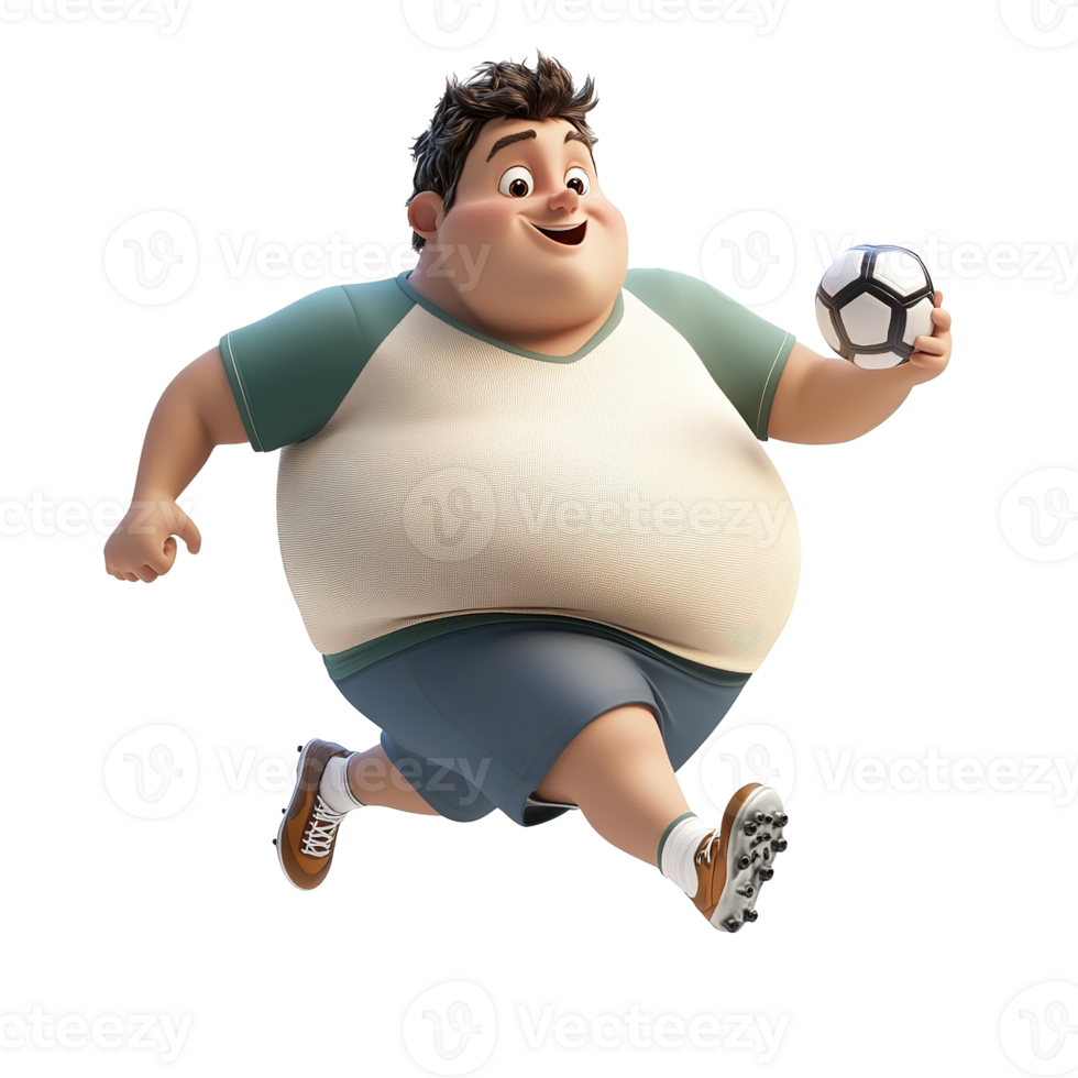 A happy cartoon boy running while holding a small soccer ball png