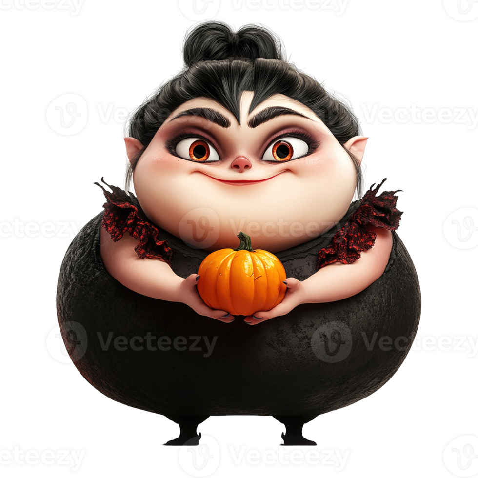 A friendly animated female character holding a small orange pumpkin png